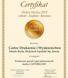 Puzzle Castorland  nagrodzone tytułem „Dobra Marka 2012 – Jakość, Zaufanie, Renoma”